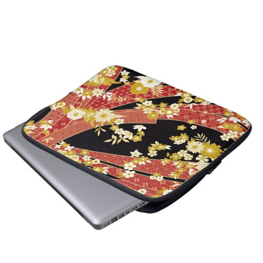 Floral Mix Kimono Pattern Laptop Sleeve (Voorkant onderkant)