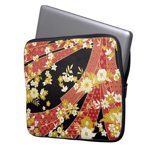 Floral Mix Kimono Pattern Laptop Sleeve (Voorkant Links)