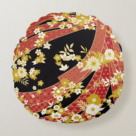Floral Mix Kimono Pattern Rond Kussen (Voorkant)