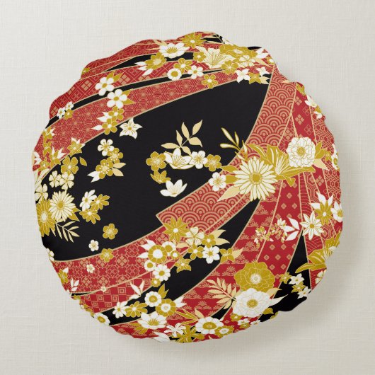 Floral Mix Kimono Pattern Rond Kussen (Achterkant)