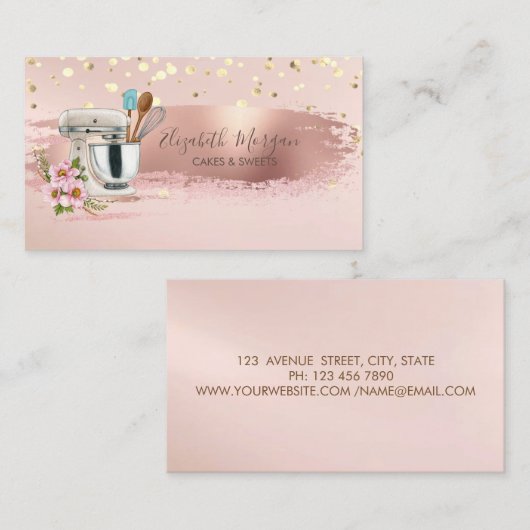 Floral Mixer, Gold Confetti, penseellijn Visitekaartje (Voorkant / Achterkant)