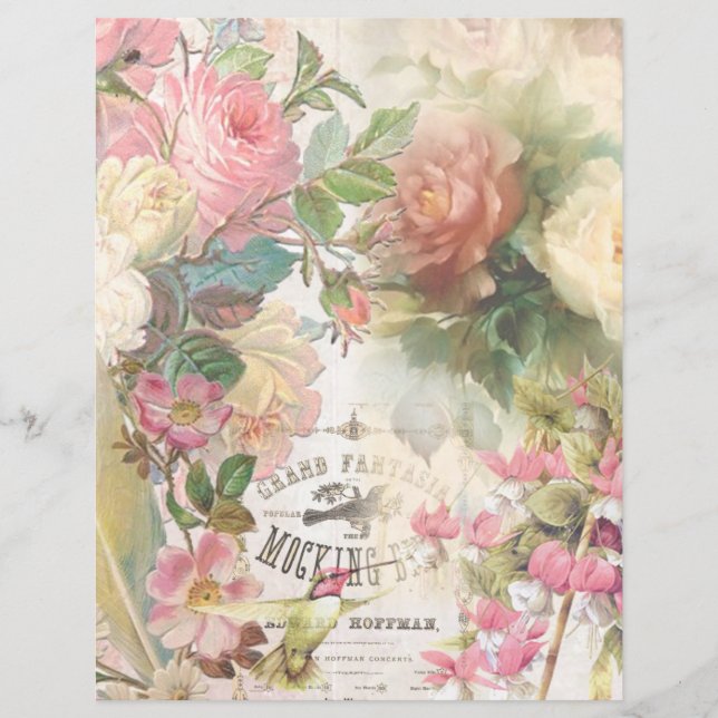 Floral Mockingbird Script Scrapbook Papier (Voorkant)