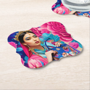 Floral mode prinses met handtas kartonnen onderzetters