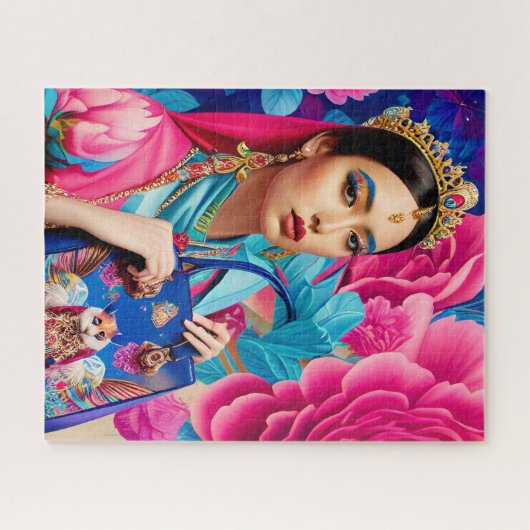 Floral mode prinses met handtas legpuzzel (Horizontaal)