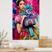 Floral mode prinses met handtas poster (Keuken)