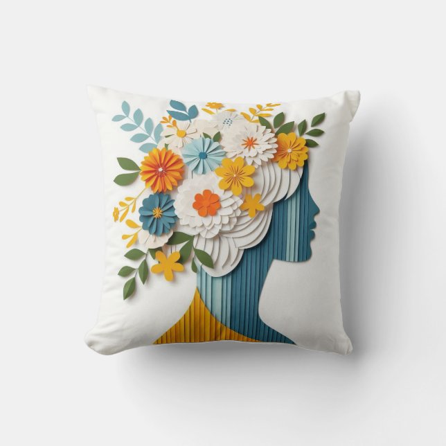 Floral Mode Statement in Papercut Style Kussen (Voorkant)