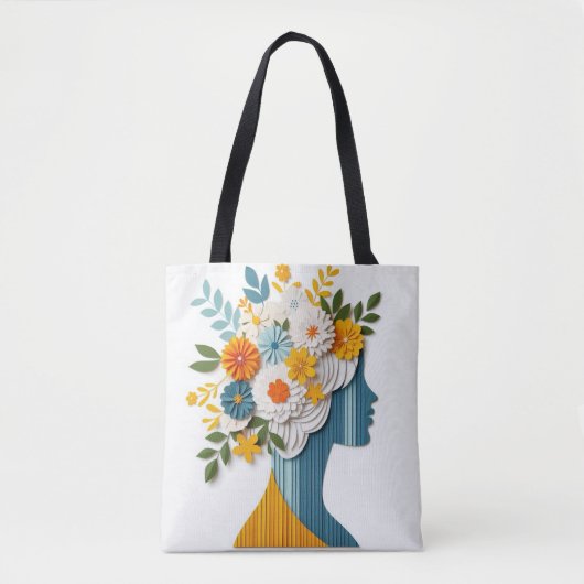 Floral Mode Statement in Papercut Style Tote Bag (Voorkant)