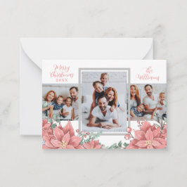 Floral Modern 3 Photo Collage Vrolijke Kerst Kaart Notitiekaartje