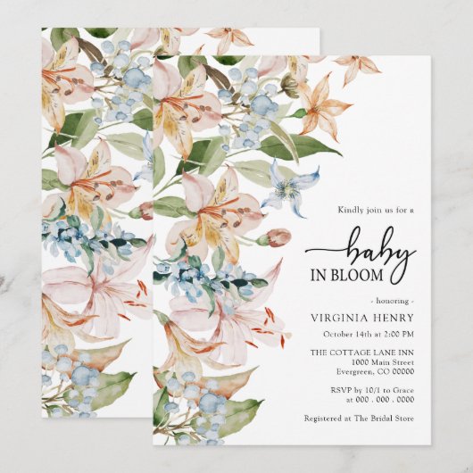 Floral Modern Baby shower Kaart (Voorkant / Achterkant)