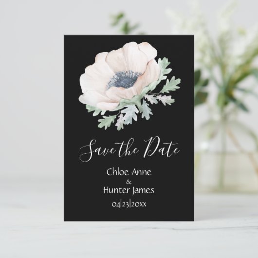 Floral Modern Black Chic Simple Save The Date (Staand voorkant)