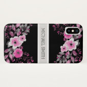 Floral Modern Black Elegant Name Case-Mate iPhone Case (Achterkant (horizontaal))