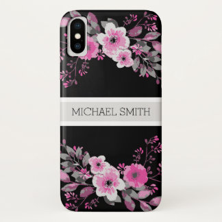 Floral Modern Black Elegant Name Case-Mate iPhone Case
