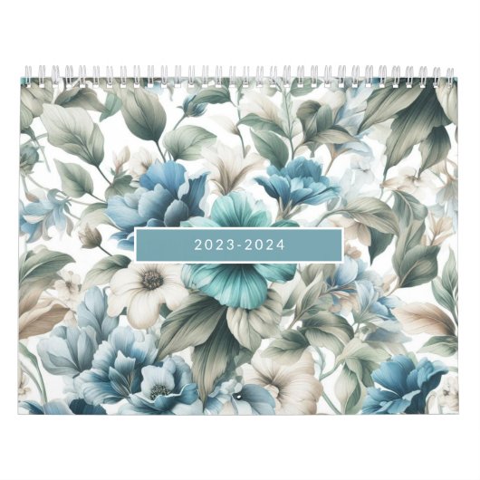 Floral modern blauw meisjesachtig stijlvol kalender (Hoes)