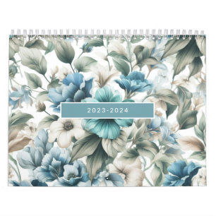 Floral modern blauw meisjesachtig stijlvol kalender