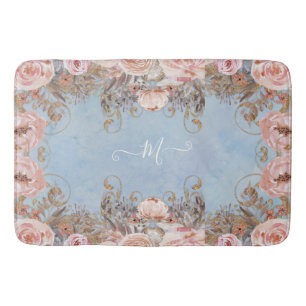Floral Modern  blauwe roze roze Waterverf Badmat