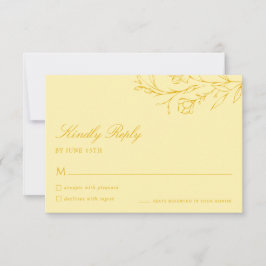 Floral Modern Butter Yellow Wedding RSVP Card Kaartje