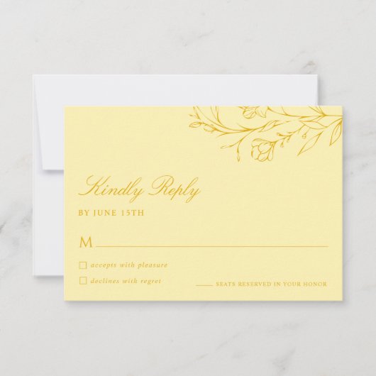 Floral Modern Butter Yellow Wedding RSVP Card Kaartje (Voorkant)