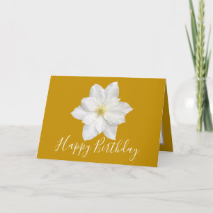 Floral Modern Clematis Flower Gold Birthday Kaart