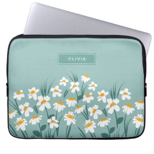 Floral modern dagenblauw meisje laptop sleeve