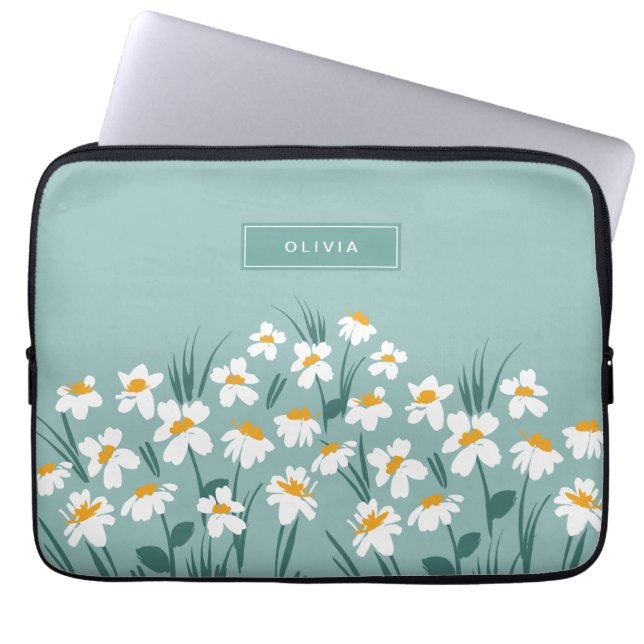 Floral modern dagenblauw meisje laptop sleeve (Voorkant)