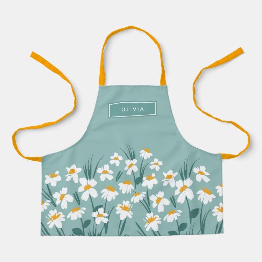 Floral modern dagenblauw meisje schort (Voorkant)