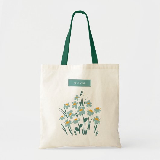 Floral modern dagenblauw meisje tote bag (Voorkant)