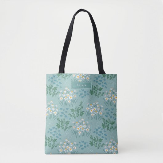 Floral modern dagenblauw meisje tote bag (Voorkant)