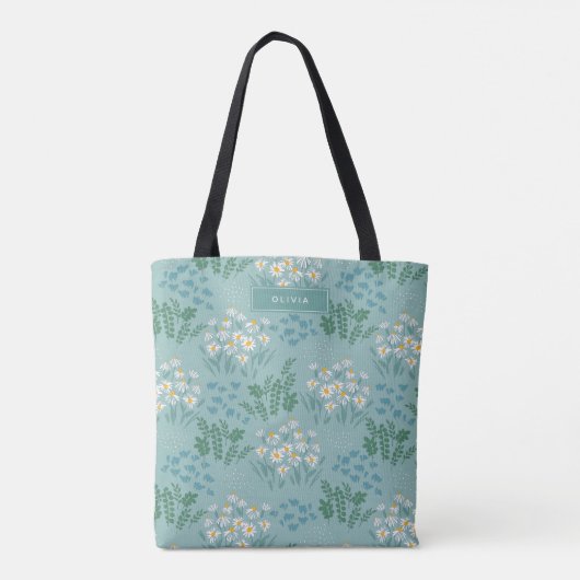 Floral modern dagenblauw meisje tote bag (Achterkant)