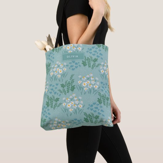 Floral modern dagenblauw meisje tote bag (Dichtbij)