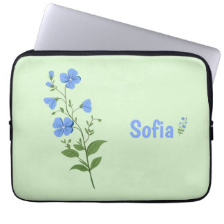 Floral modern daisy blue girly elegant stylish laptop sleeve