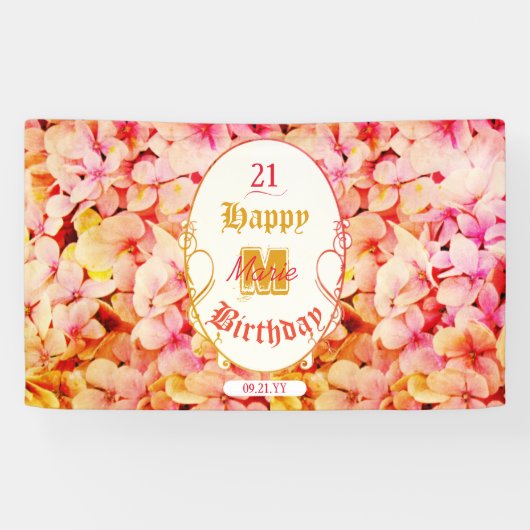 Floral Modern Elegant 21e Gelukkig Verjaardagsfees Spandoek (Horizontaal)