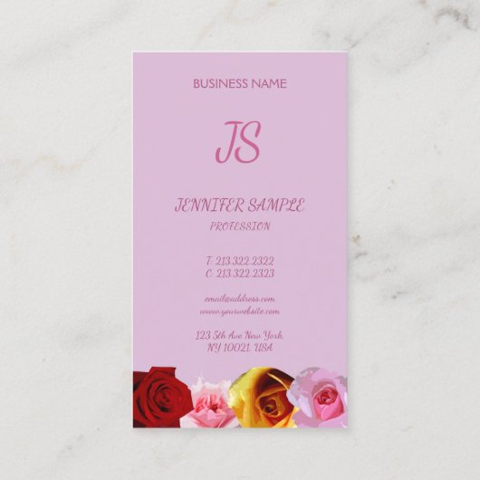 Floral Modern Elegant Monogram Verticale Rozen Chi Visitekaartje (Achterkant)