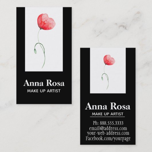 *~* Floral Modern Elegant Red Poppy Feminine Chic Visitekaartje (Voorkant / Achterkant)