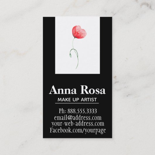 *~* Floral Modern Elegant Red Poppy Feminine Chic Visitekaartje (Achterkant)