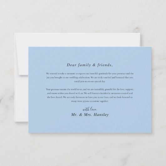 Floral Modern Elegant Stoffig Blauw Huwelijk Bedankkaart (Achterkant)