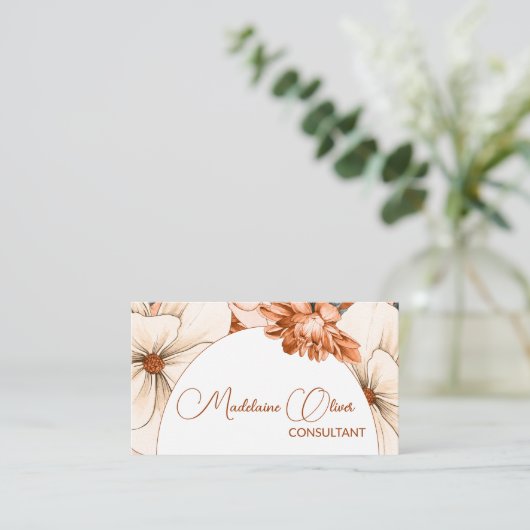 Floral Modern Elegant Vrouwelijk QR Code Goud Visitekaartje (Staand voorkant)