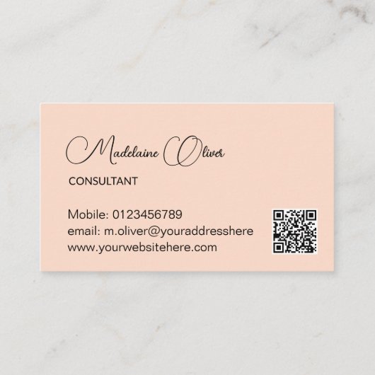 Floral Modern Elegant Vrouwelijk QR Code Goud Visitekaartje (Achterkant)