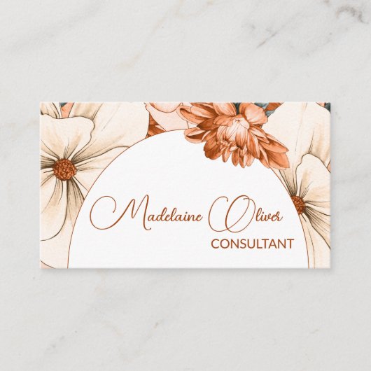 Floral Modern Elegant Vrouwelijk QR Code Goud Visitekaartje (Voorkant)