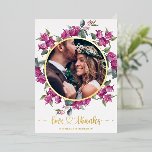 Floral Modern Elegant Weddenschap Foto Folie Uitnodiging (Staand Voorkant)