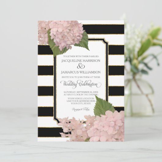  Floral Modern Elegant Zwart Wit Streep Kaart (Staand voorkant)