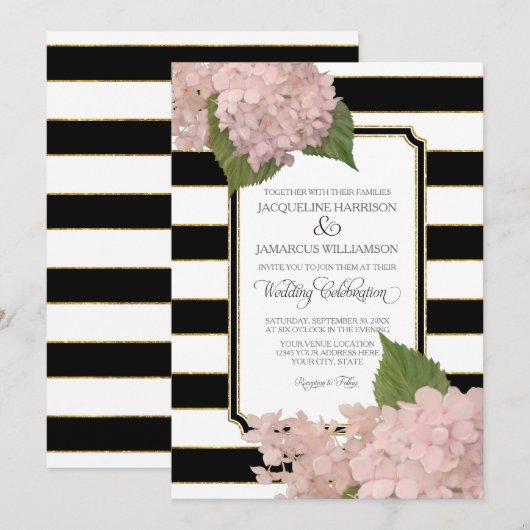  Floral Modern Elegant Zwart Wit Streep Kaart (Voorkant / Achterkant)