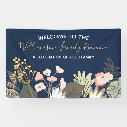 Floral Modern Family Reunion Welkom Spandoek (Horizontaal)