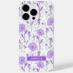 Floral Modern Girly Purple Flowers Stylish Name Case-Mate iPhone 14 Pro Max Hoesje