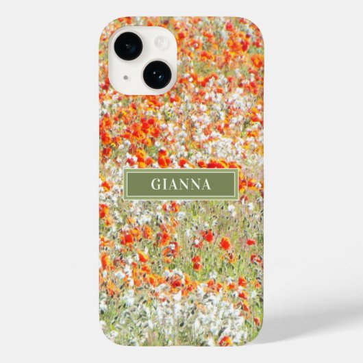 Floral Modern Girly Wild Flowers Stylish Name Case-Mate iPhone Case (Achterkant)