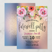 Floral Modern Gold Glitter Farewell Kaart (Voorkant / Achterkant)