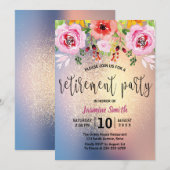 Floral Modern Gold Glitter Retirement Party Kaart (Voorkant / Achterkant)