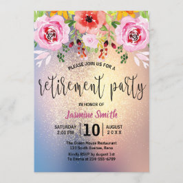 Floral Modern Gold Glitter Retirement Party Kaart