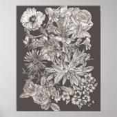  Floral Modern Grey Botanical Chic Wall Art Poster (Voorkant)