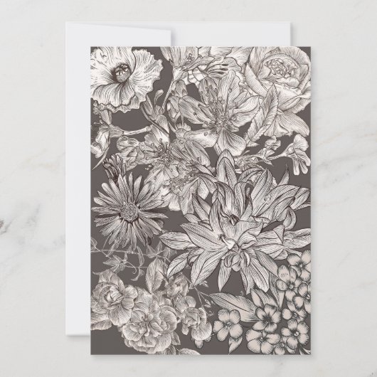 Floral modern ivoor en grijs Verloving Kaart (Achterkant)