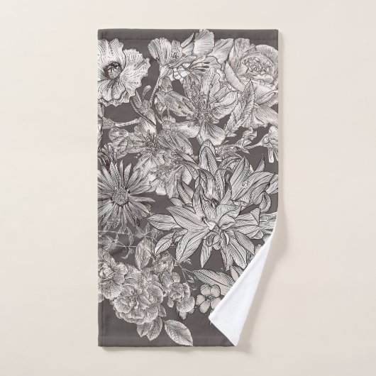  Floral Modern Ivory Grey Botanical Rustic Bad Handdoek (Handdoek)